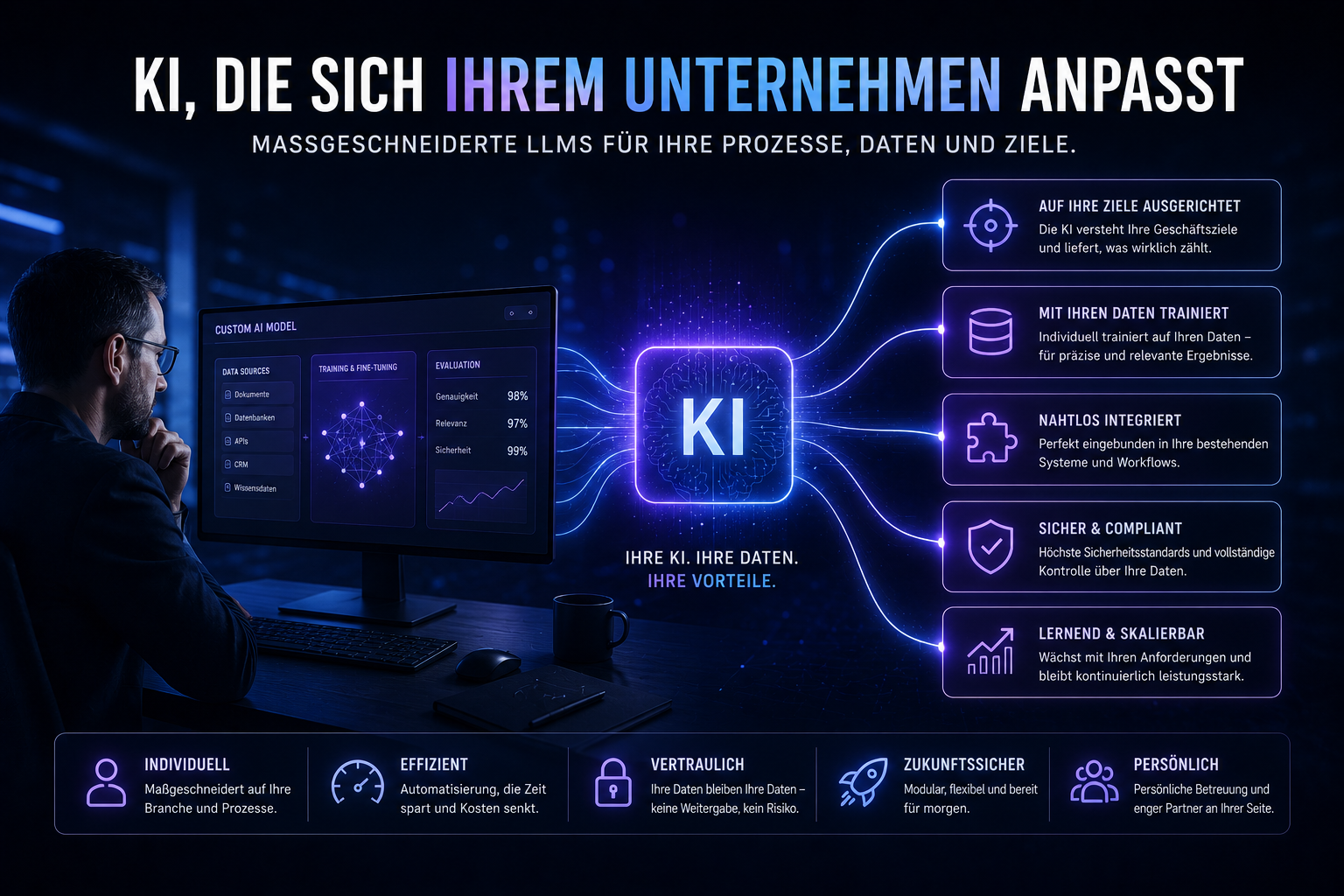 Pipeline: Pretraining → SFT → Preference-Datensatz → RLHF oder DPO → ausgerichtetes Modell