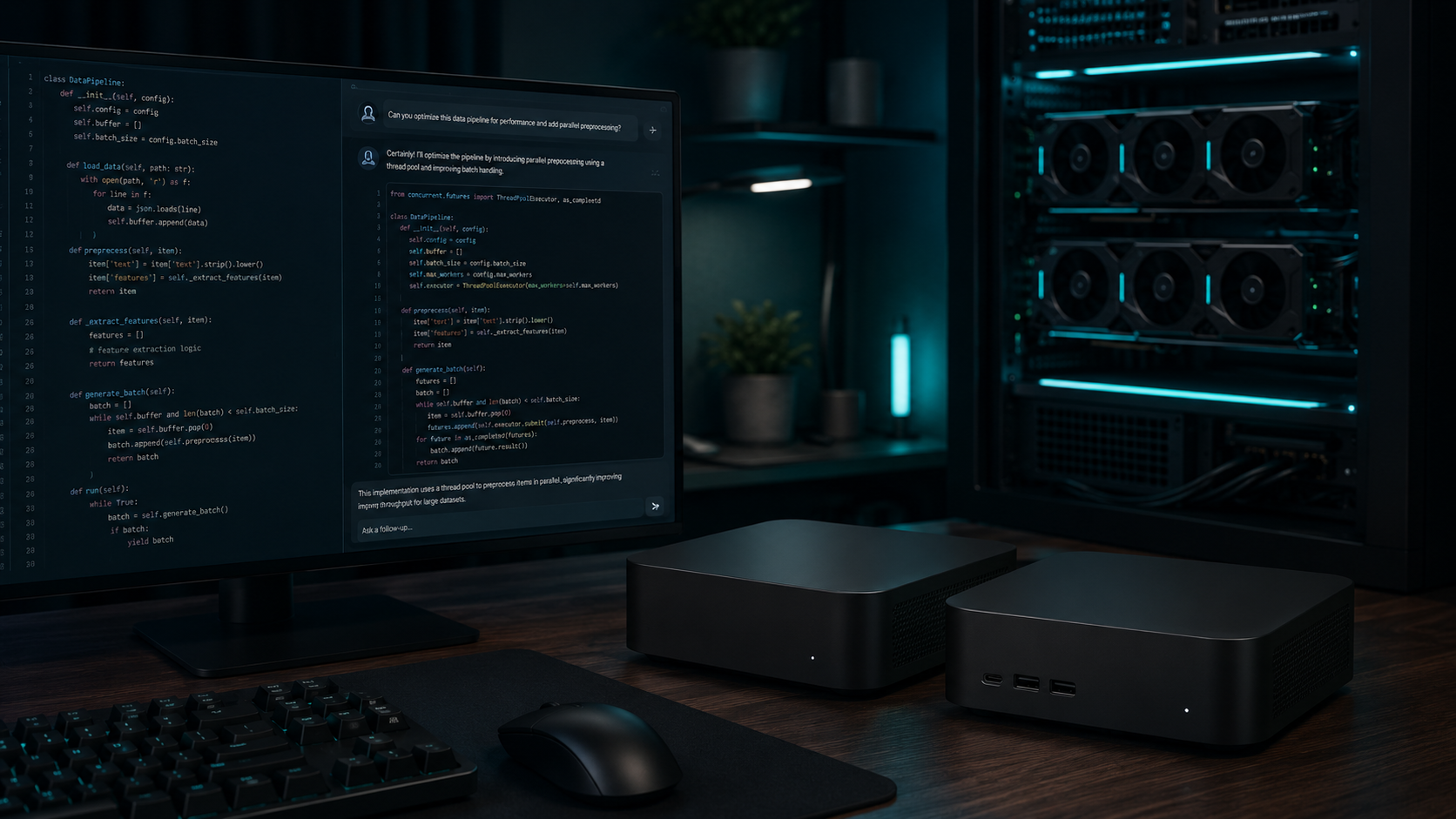 Drei Hardware-Setups für lokale Coding-Assistenten im Vergleich: DGX Spark, ASUS Ascent GX10 und Workstation mit mehreren RTX 6000 Pro